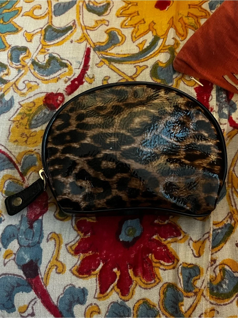 Betsey Johnson Brown Leopard Patent Cosmetic Bag